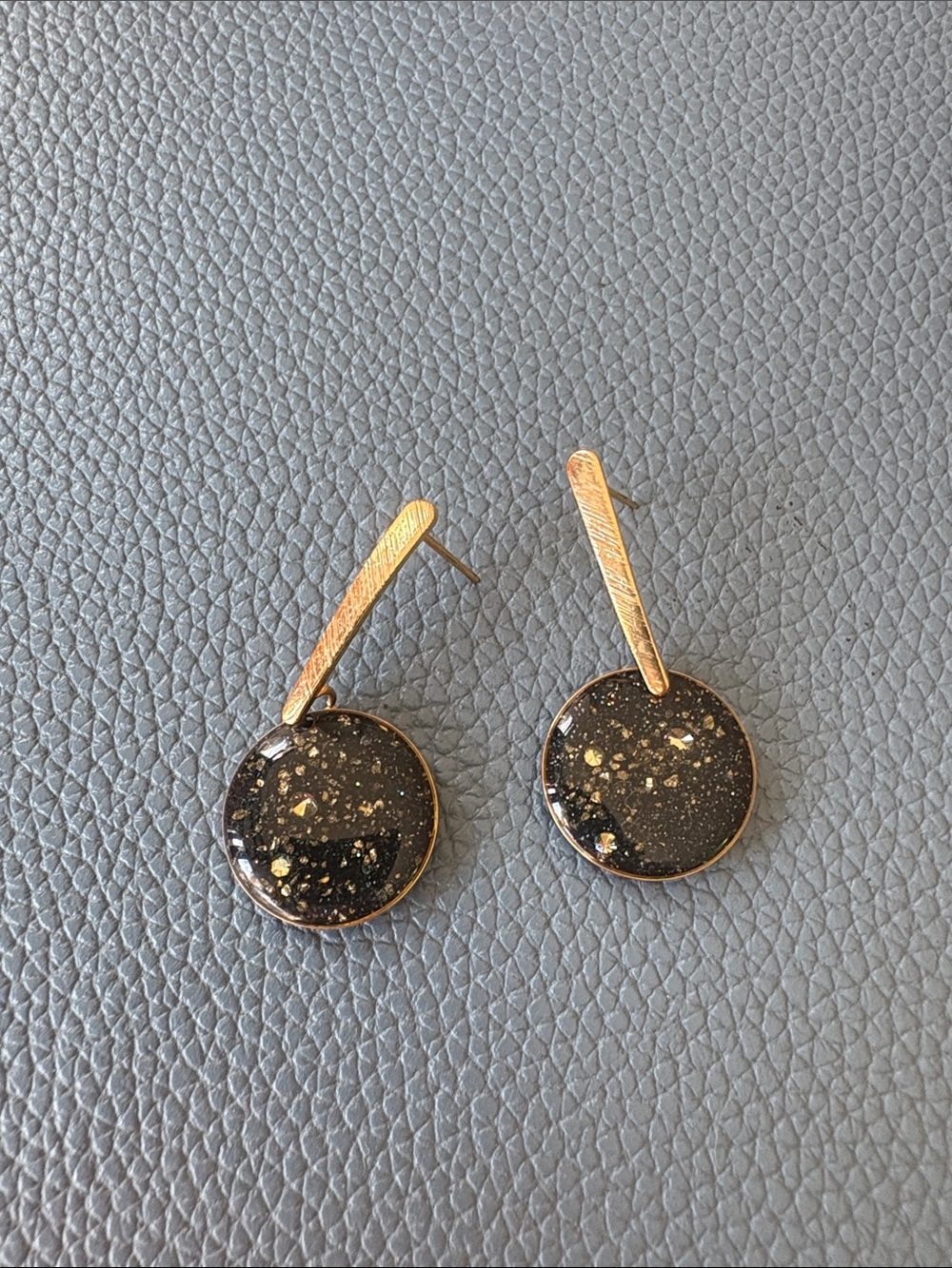 Gold and Black Glitter Disc Drop Earrings - Women Jewelry